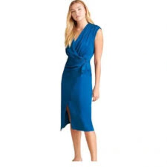 Veronica Beard Clarissa Midi Faux Wrap Dress Cerulean Blue Size 6 - Picture 2 of 5